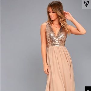 Lulu’s Elegant Encounter Champagne Sequin Maxi